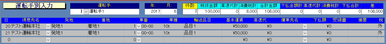 運転手別入力画面